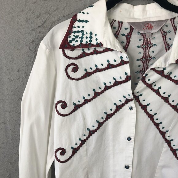 Roja Shirt Womens Large White Western Embroidered Snap Front Long Sleeve Cowgirl - Picture 12 of 16